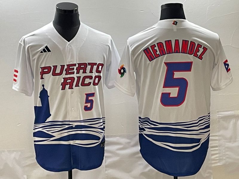 Men 2023 World Cub Puerto Rico #5 Hernandez White Nike MLB Jersey1